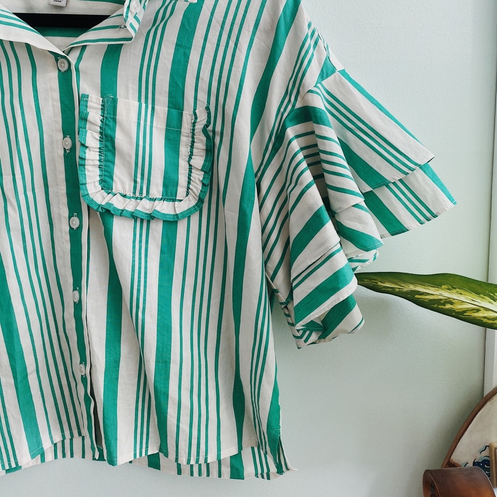 and away striped layered sleeve button up